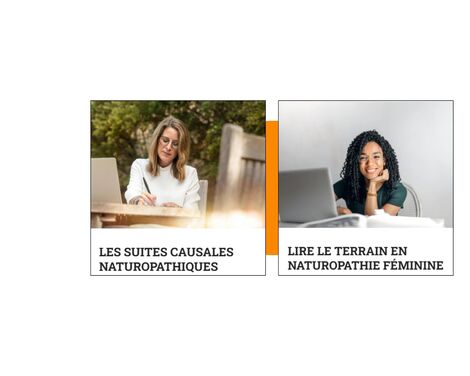 Deux pastilles de cours de naturopathie féminine illustrant un pack sur les fondamentaux